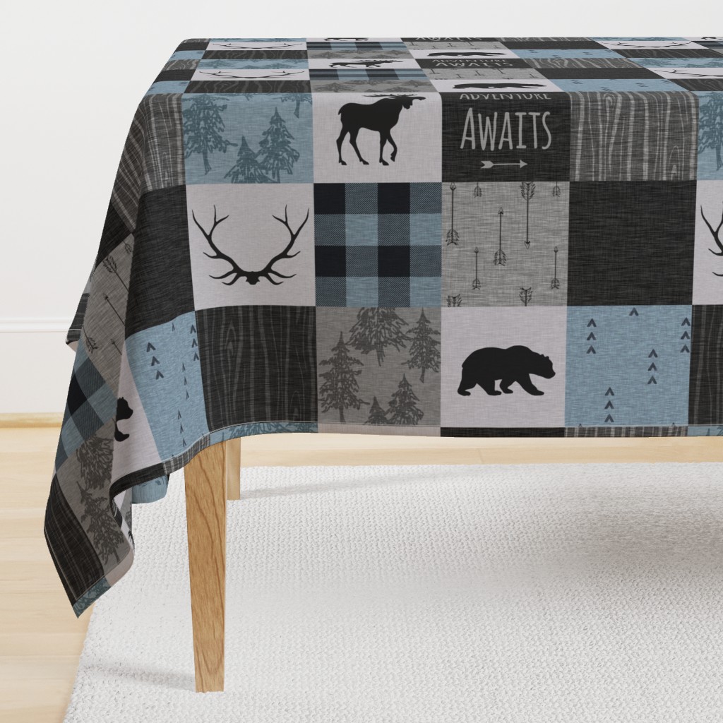 Adventure Awaits Quilt- Blue, Black And Grey - ROTATED