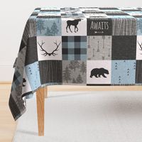 Adventure Awaits Quilt- Blue, Black And Grey - ROTATED