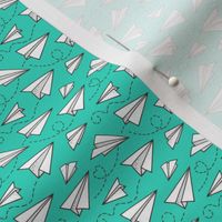 Paper Plane Love Without Hearts Valentine on green Tiny Small