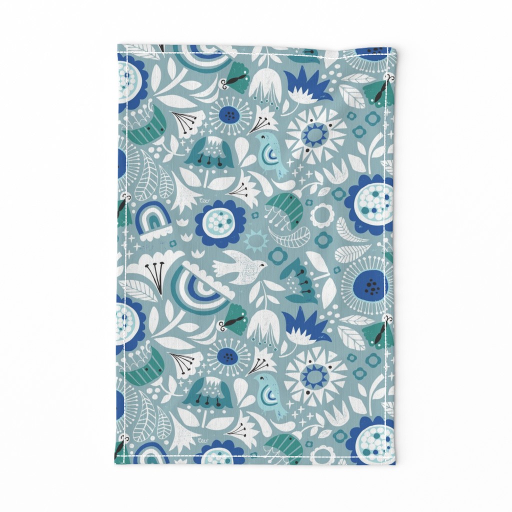 Linocut Vintage Floral Blue