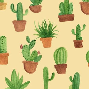 Watercolor cactus pots - cream