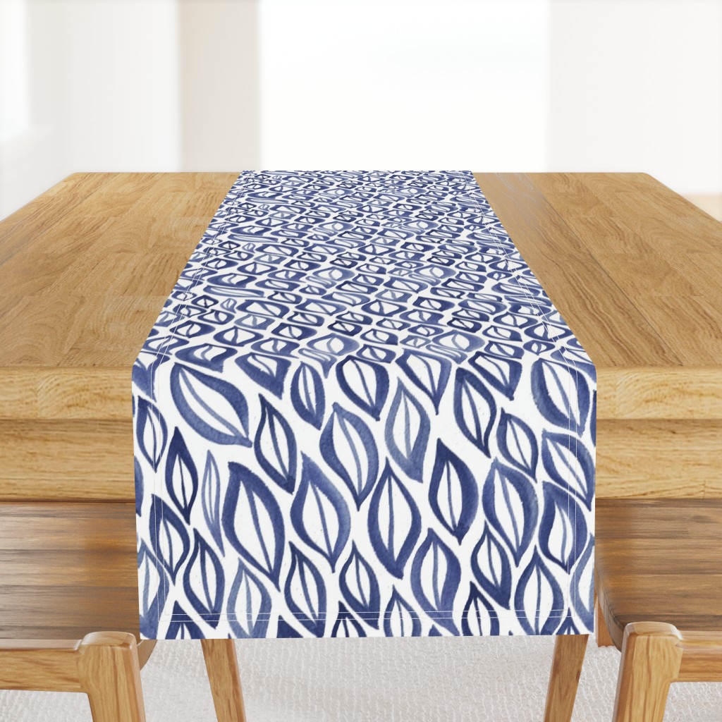 Hand drawn watercolor ikat - indigo leaves