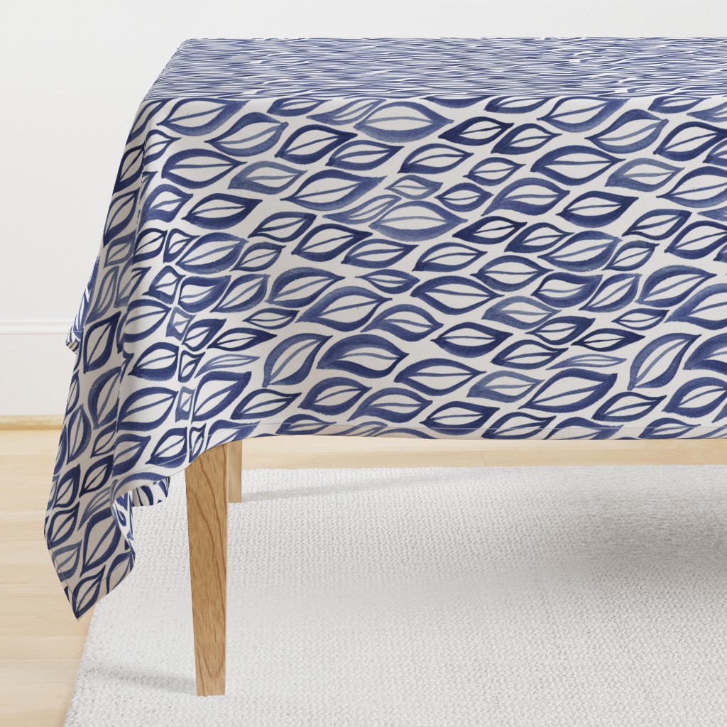 Hand drawn watercolor ikat - indigo leaves