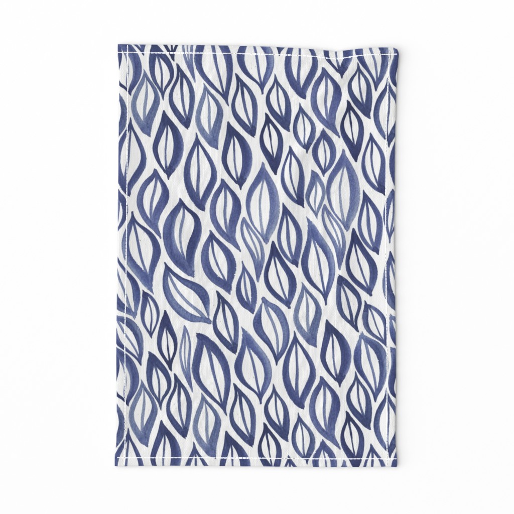 Hand drawn watercolor ikat - indigo leaves