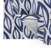 Hand drawn watercolor ikat - indigo leaves