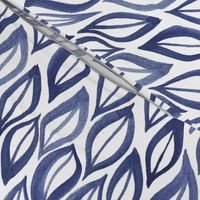 Hand drawn watercolor ikat - indigo leaves