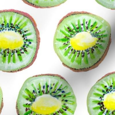 Painted Kiwi Slices On White