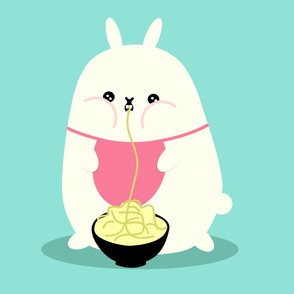 Fat bunny eating noodles