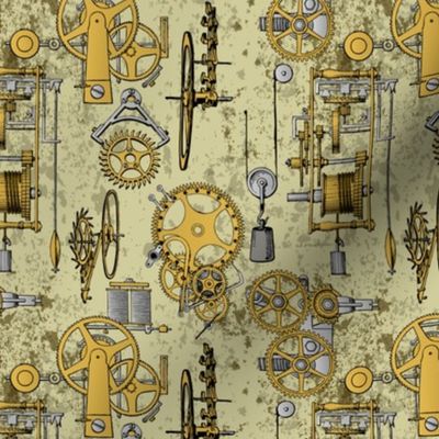 old steampunk gears micro print 