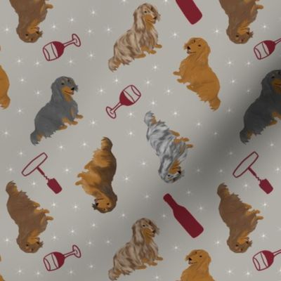 Tiny Longhaired Dachshunds - wine