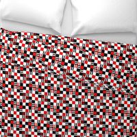 Whirling Checkerboard in Black White and Red