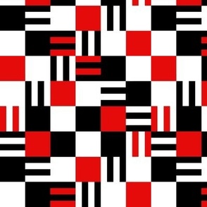 Whirling Checkerboard in Black White and Red