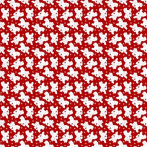 Tiny Trotting Bichon Frise and paw prints - red