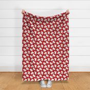 Trotting Bichon Frise and paw prints - red