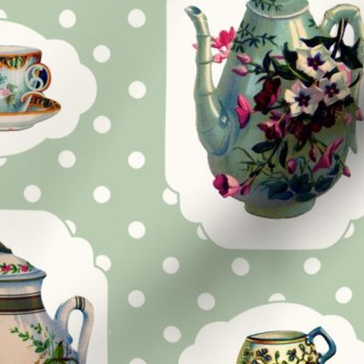 Vintage Tea Set - Green Background