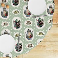 Vintage Tea Set - Green Background