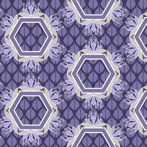 Purple Lotus Blossom Hexagons Geometric Floral Print