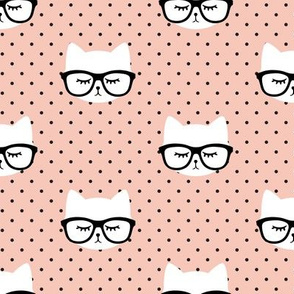 cats with glasses  - salmon peach polka