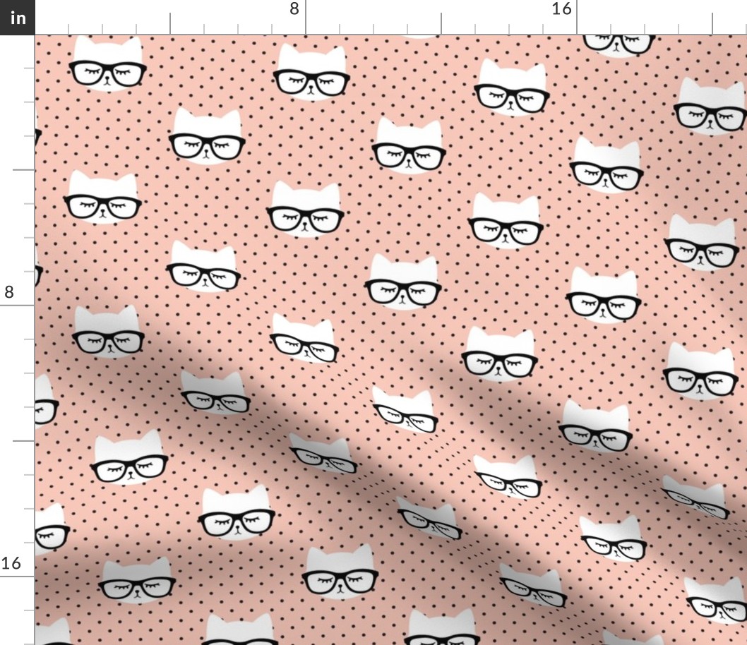 cats with glasses  - salmon peach polka