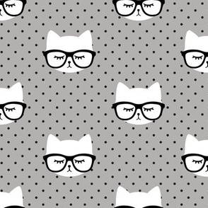 cats with glasses - polka grey