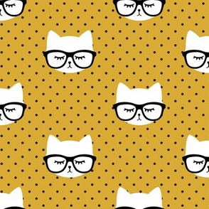 cat with glasses - mustard polka