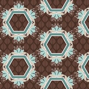 Lotus Blossom Hexagons in Chocolate and Mint 