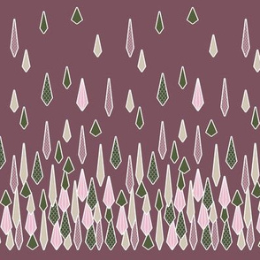 Rain Border Print in Deep Rose Pink and Olive Green
