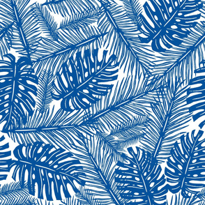 Giant Palms Block Print - Blue and White