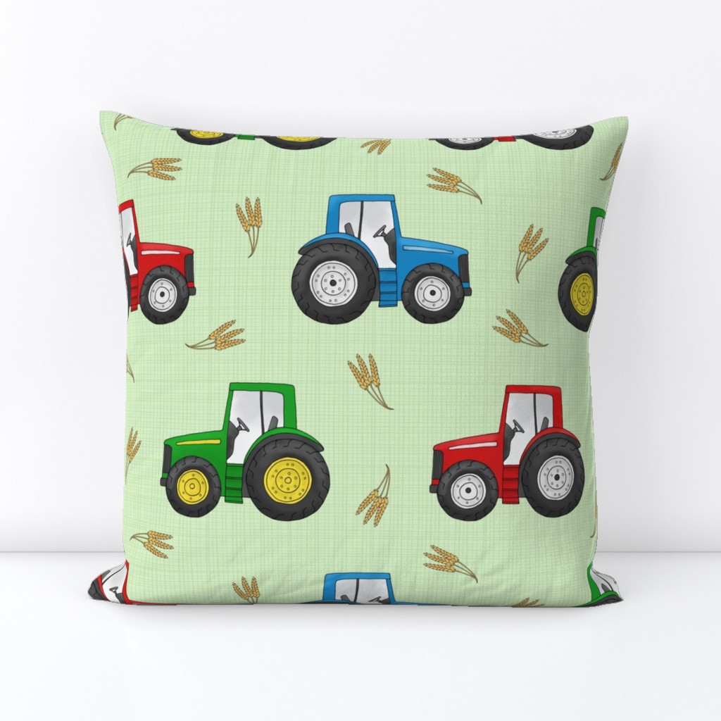 Large Tractors and Wheat on green