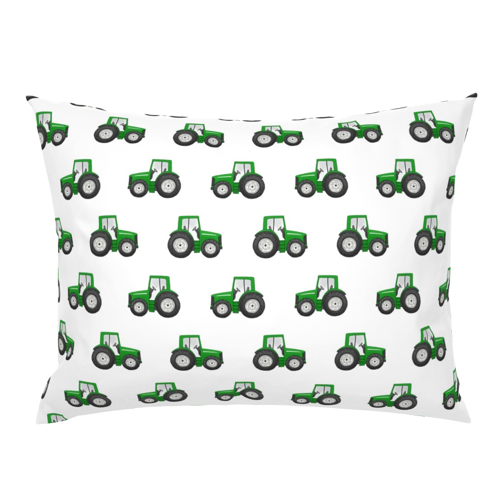 Rows of Green Tractors on white - medium scale