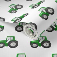 Rows of Green Tractors on white - medium scale