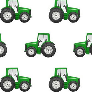 Rows of Green Tractors on white - medium scale