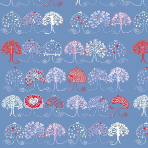 trees in  paisley blue hearts 2