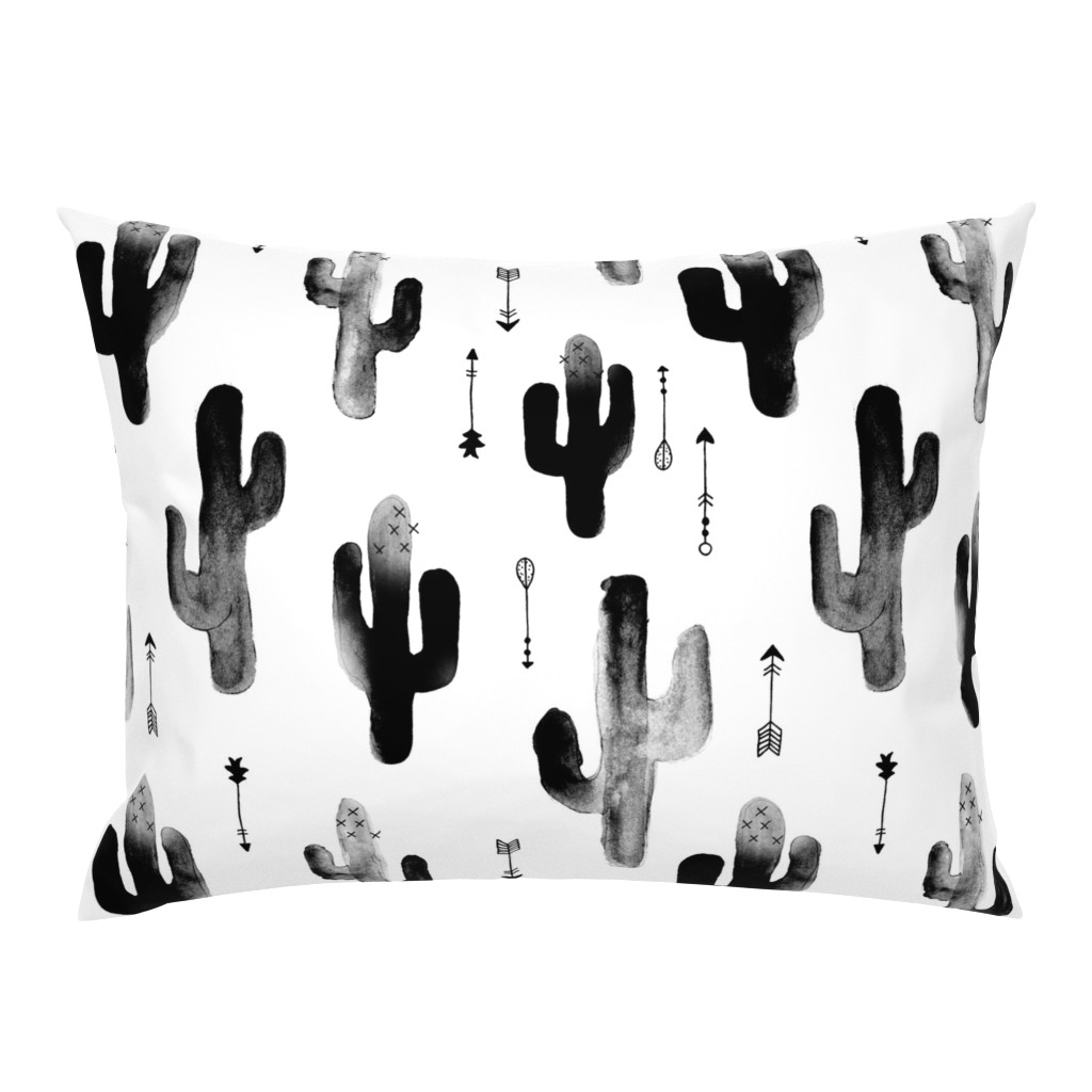 Black and white watercolors ink cactus garden gender neutral geometric arrows cowboy theme XL