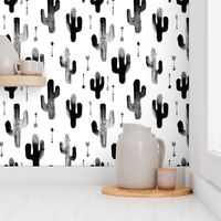 Black and white watercolors ink cactus garden gender neutral geometric arrows cowboy theme XL