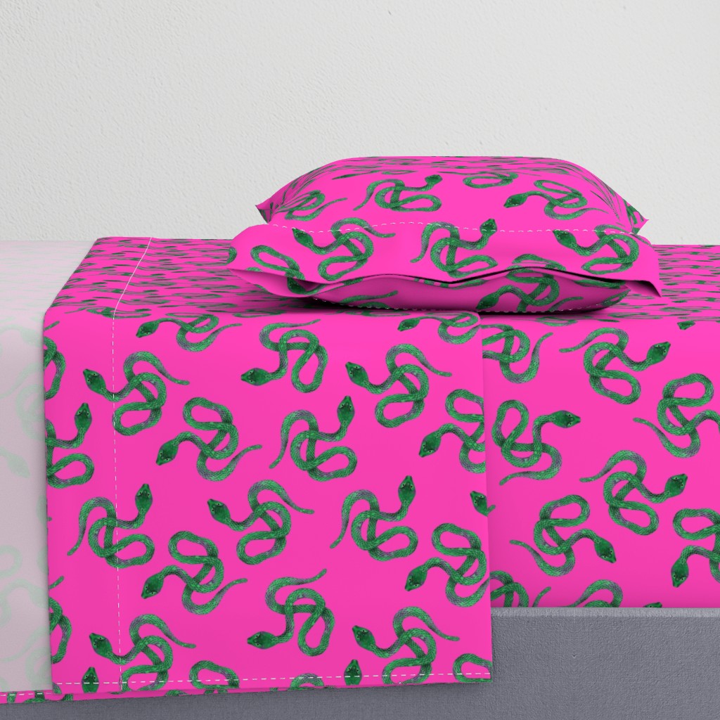 Green Snakes on Pink