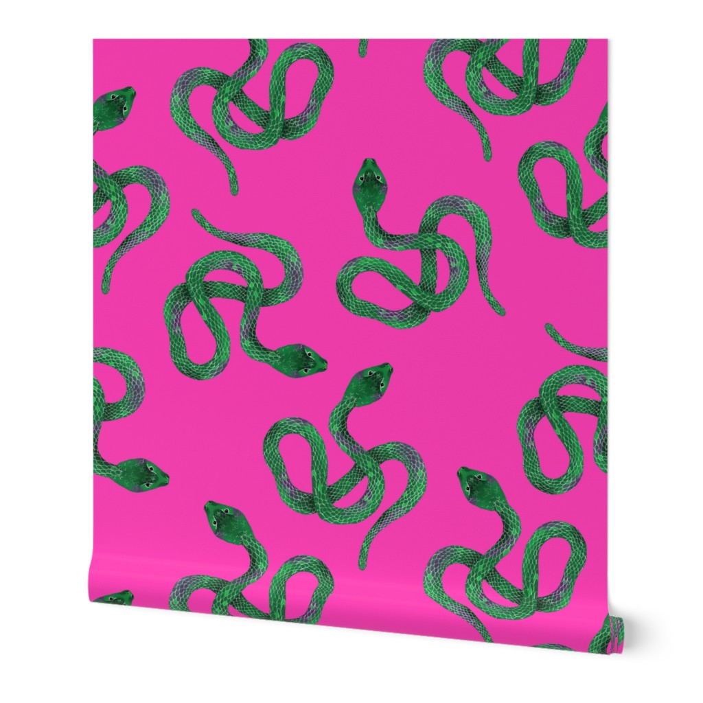 Green Snakes on Pink