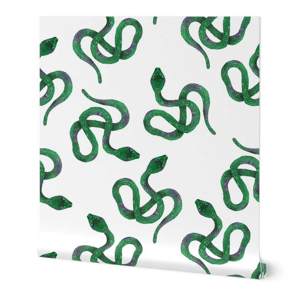 Emerald Green Snakes on White