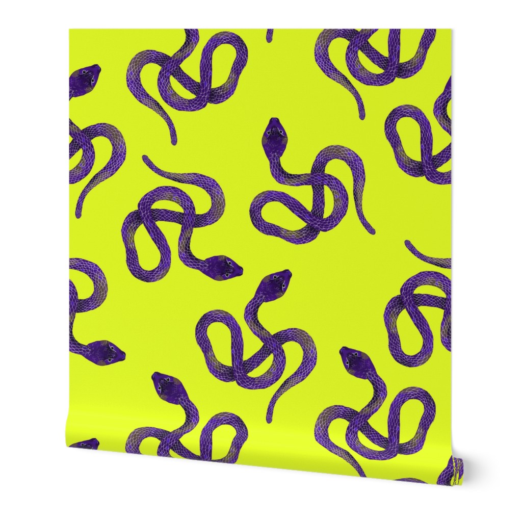 Purple and Grey Snakes on Yellow-Green