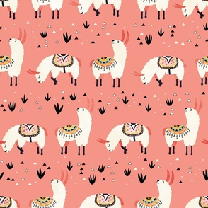 White Llamas in a pink desert 