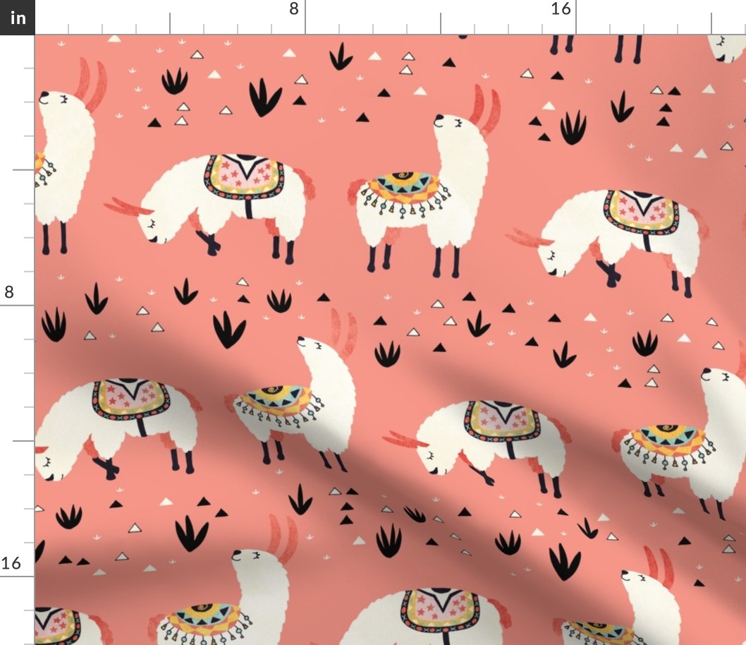 White Llamas in a pink desert 