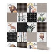 Woodland Critters Patchwork Quilt - Bear Moose Fox Raccoon Wolf, Black + Tan Design GingerLous