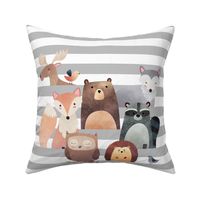 Woodland Critters Pillow Front (gray stripe) Fat Quarter size