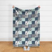 little Man Patchwork deer - white, mint, navy, grey - ROTATED