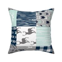little Man Patchwork deer - white, mint, navy, grey - ROTATED