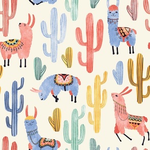 Colorful Llama and Cacti 