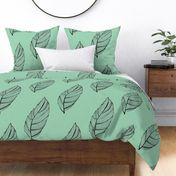 mint green and black feather leaf-ch