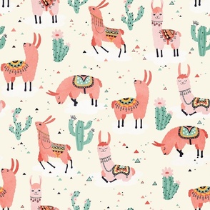 Llama with pink cacti