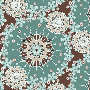 Large Mandala Floral in Mint and Chocolate 