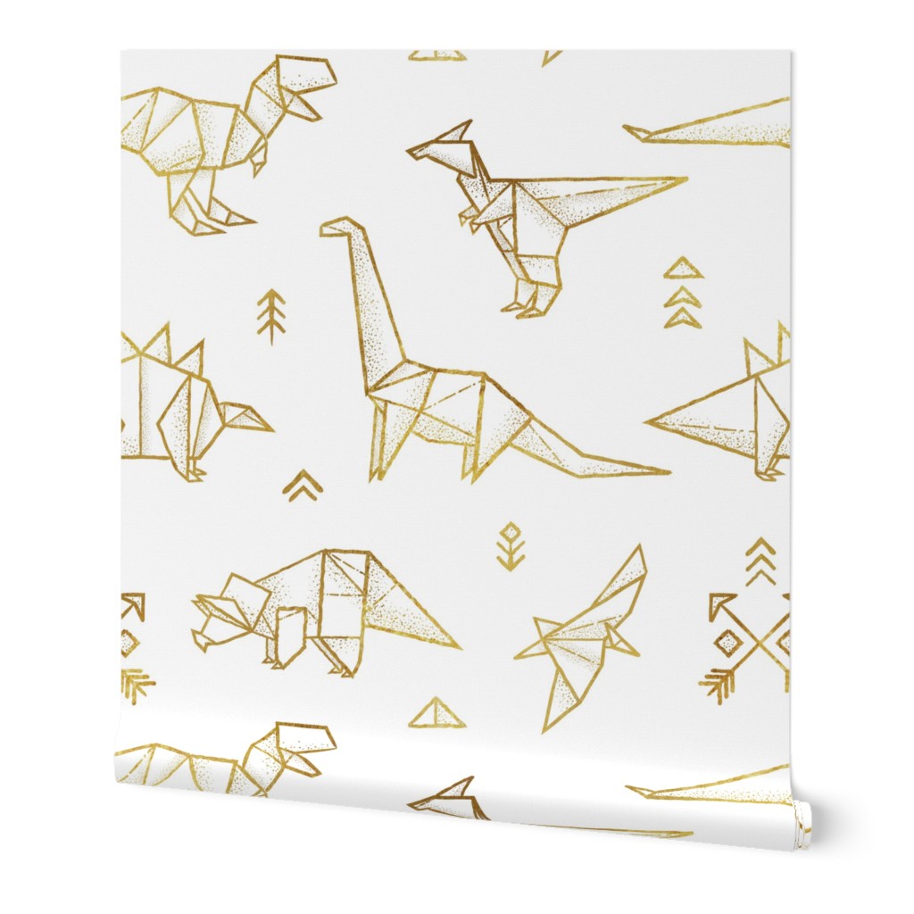 Gold origami dinosaurs